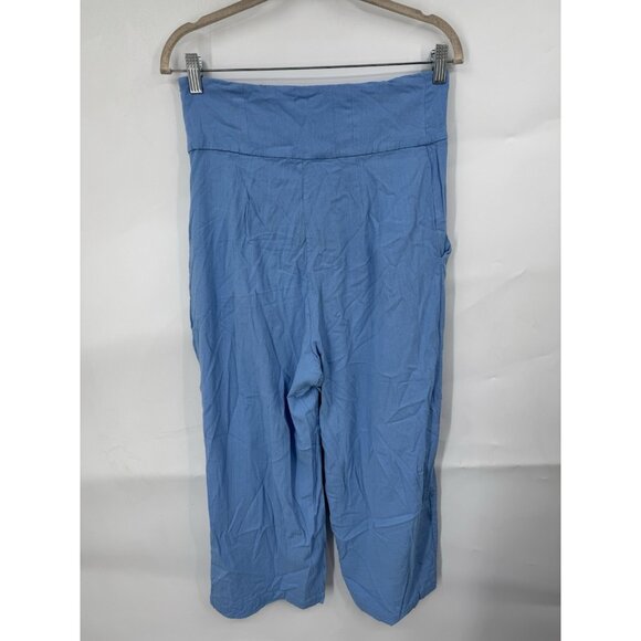 Free People Pleated Wide Leg Flowy Pants Women 8 Blue Preppy Feminine High Rise - Picture 2 of 8